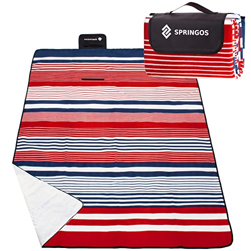 SPRINGOS Picknickdecke Campingdecke mit wasserfester Unterseite Faltbare Strandecke Tragegriff 160 x 200 cm Streifen-Musterung von SPRINGOS