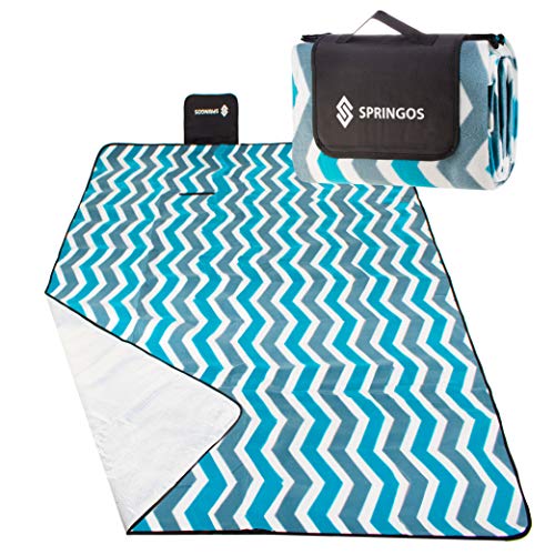 SPRINGOS Picknickdecke Campingdecke mit wasserfester Unterseite Faltbare Strandecke Tragegriff 160 x 200 cm Zickzack-Muster von SPRINGOS