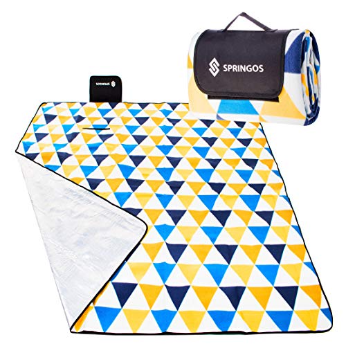 SPRINGOS Picknickdecke Campingdecke mit wasserfester Unterseite Faltbare Strandecke Tragegriff 200 x 200 cm Dreieck-Musterung von SPRINGOS