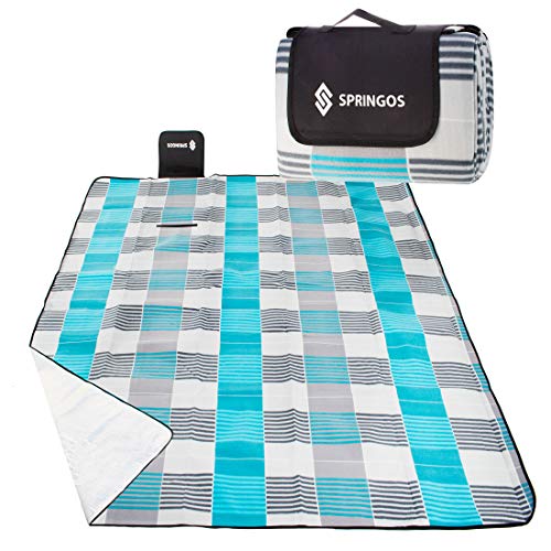 SPRINGOS Picknickdecke Campingdecke mit wasserfester Unterseite Faltbare Strandecke Tragegriff 200 x 200 cm Karomuster von SPRINGOS