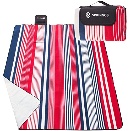 SPRINGOS Picknickdecke Campingdecke mit wasserfester Unterseite Faltbare Strandecke mit Tragegriff 200 x 200 cm Streifen-Muster von SPRINGOS