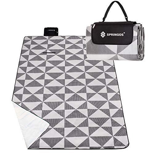 SPRINGOS Picknickdecke Campingdecke mit wasserfester Unterseite Faltbare Strandecke Reißverschlusstasche und Tragegriff 180 x 220 cm Dreieck-Muster von SPRINGOS