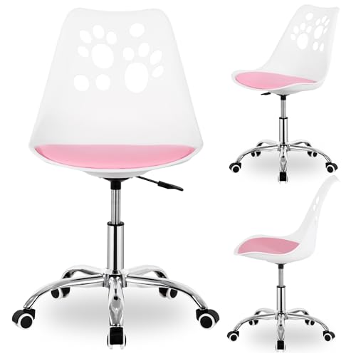 SPRINGOS Schreibtischstuhl Kinder Weiß-Rosa höhenverstellbar ab 6 Jahren + Drehstuhl Kinder ergonomisch mit Rollen & Polster – Kinderschreibtischstuhl mädchen verspielt für Lernen & Freizeit von SPRINGOS