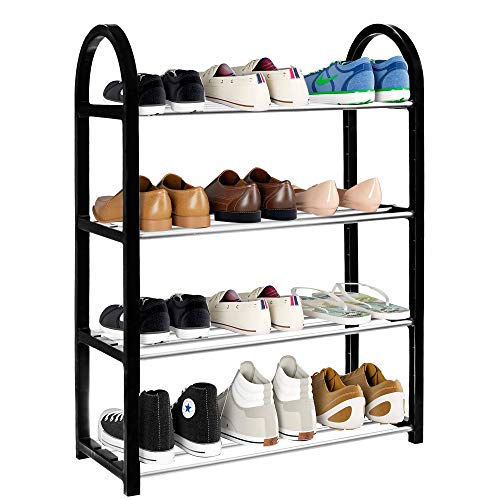 SPRINGOS Schuhschrank Schuhregal Schuhablage 4 Ebenen Schuhständer Metall (Schwarz 64x50x19,5 cm) von SPRINGOS