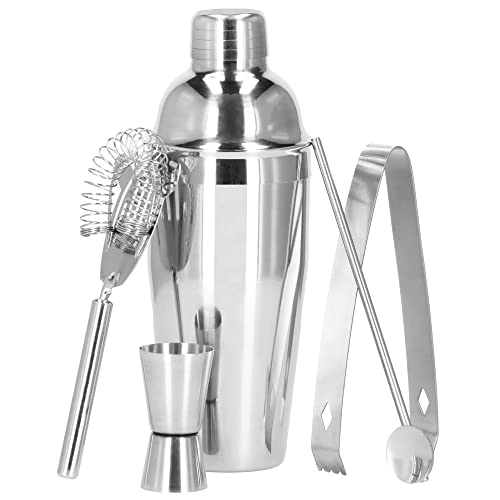 SPRINGOS Shaker Cocktail Set Edelstahl 5 Elemente Bar Set Für Mixgetränke Geschenk Exotischste Cocktails Shaker 750 ml Eiszange Löffel Filter Messbecher Für Anfänger Und Barkeeper von SPRINGOS