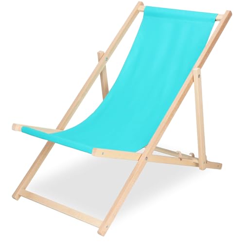 SPRINGOS Klappbare Sonnenliege aus Buchenholz – 3-Fach Verstellbar Liegestuhl mit Sicherheitsverschluss, Massivholz Gartenliege für Balkon, Terrasse & Strand, bis 120 kg, Selbstmontage, Türkis von SPRINGOS
