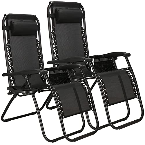 SPRINGOS Sonnenliege 2er Set – Klappbare Liegestühle mit Kopfstütze, Getränkehalter & Hängetasche – Ergonomische Gartenliege mit Armlehnen – Relaxstuhl für Balkon & Terrasse, belastbar bis 120 kg von SPRINGOS