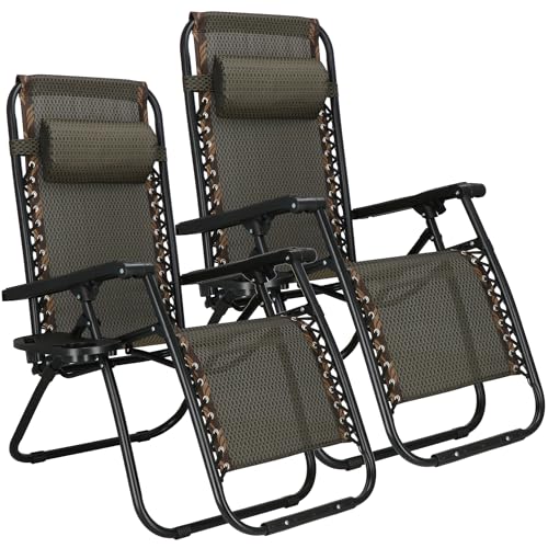 SPRINGOS Sonnenliegen Set 2 Stück – Klappbare Liegestühle mit Kopfstütze, Getränkehalter & Hängetasche – Gartenliege mit Armlehnen für Terrasse, Balkon & Strand – Robuster Relaxstuhl bis 120 kg von SPRINGOS