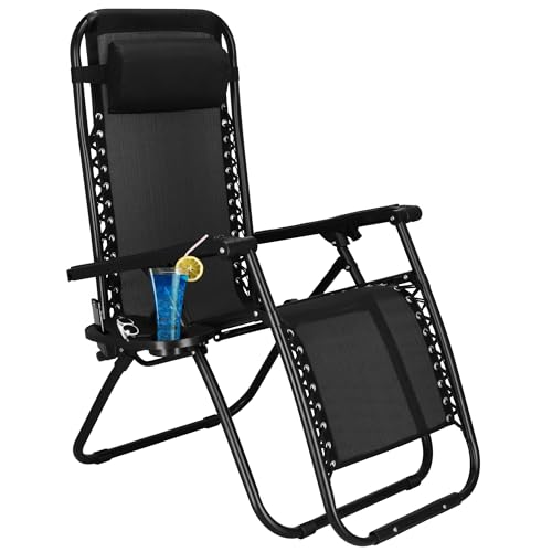 SPRINGOS Sonnenliege Liegestuhl mit Kopfstütze Relaxstuhl 110 x 80 x 67 cm Getränkehalter Hängetasche Armlehnen Klappbar von SPRINGOS