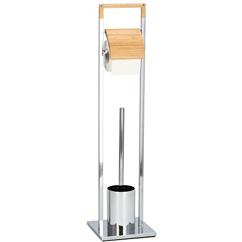 SPRINGOS Stand WC-Garnitur Ständer mit integriertem Toilettenpapierhalter Bambus Metall WC-Bürstenhalter 75,5 cm Badezimmereinrichtung Klobürste von SPRINGOS