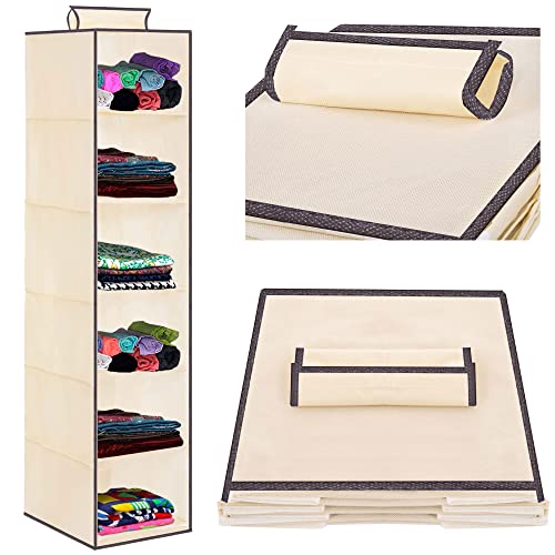 SPRINGOS Stoffregal 120x30x30 cm, Stoffregal mit 6 Ablagen, Hängeregal aus Stoff für Kleiderschrank, Schrank-Organizer, Ordnungssystem (120x30x30 cm, Creme) von SPRINGOS