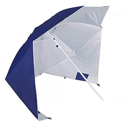 SPRINGOS Strandzelt Strandmuschel m. Seitenwänden max. Höhe 220 cm Innentaschen Erdspieße (Dunkelblau-Grau) von SPRINGOS