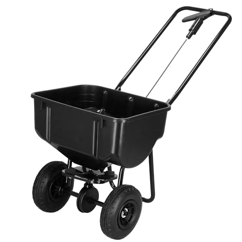 SPRINGOS Streuwagen 25 kg Kapazität Schwarz mit 2 Lufträdern Ø 21 cm Stahl-Kunststoff Behälter 48x37x25 cm für Saatgut Dünger Streusalz Rasen Gehwege Garten von SPRINGOS