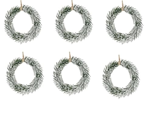 SPRINGOS Weihnachtsanhänger Mini-Adventskränze in Winteroptik 10 cm 6 Stück von SPRINGOS