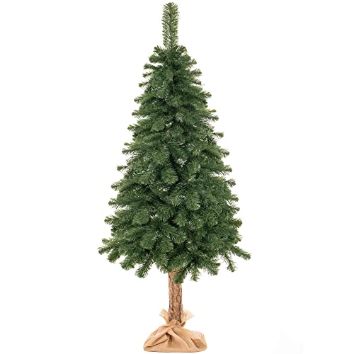 SPRINGOS Weihnachtsbaum künstlicher Kiefer-Baum mit Naturstamm 160 cm Detailgetreu Premium Qualität Christbaum inkl. Ständer und Jutestoff von SPRINGOS