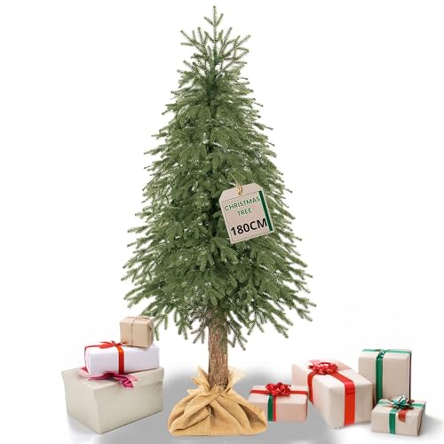 SPRINGOS Weihnachtsbaum mit Naturstamm 180 cm Naturgetreu Dichte Zweige Baumständer und Jutestoff Künstlicher Tannenbaum Wie Echte Fichte In EU Hergestellt von SPRINGOS
