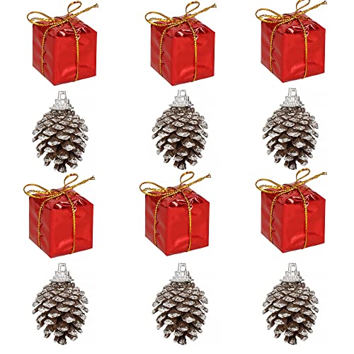 SPRINGOS Weihnachtsbaumanhänger Weihnachtsbaumschmuck 6 Tannenzapfen Mini 6 Geschenkpäckchen Weihnachten von SPRINGOS