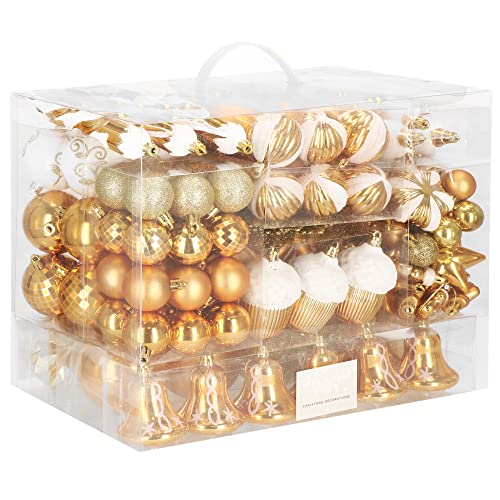 SPRINGOS Weihnachtsbaumkugeln 155 STK. Goldfarben Kunststoff Weihnachtsschmuck Weihnachten Tannenbaum Adventskranz von SPRINGOS