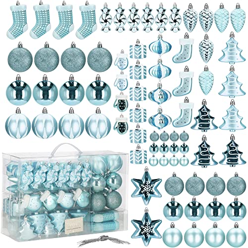 SPRINGOS Weihnachtsbaumkugeln 77 STK. Blau Tannenbaumkugeln-Set Dekoration für Weihnachten Party Hochzeit Ornamente Zapfen Bonbons Geschenkpäckchen Sterne Tannenbäume von SPRINGOS