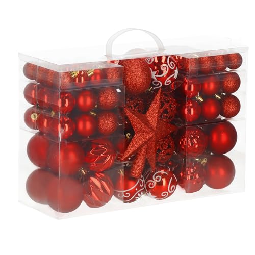 SPRINGOS Weihnachtsbaumkugeln Kunststoffkugeln 101-teiliger Set inkl. Sternspitze von SPRINGOS