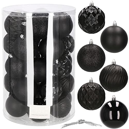 SPRINGOS Weihnachtsbaumkugeln aus Kunststoff 30-teiliges Weihnachtskugeln-Set Durchmesser 8 cm Schwarze Dekoration für Weihnachten Party Hochzeit von SPRINGOS