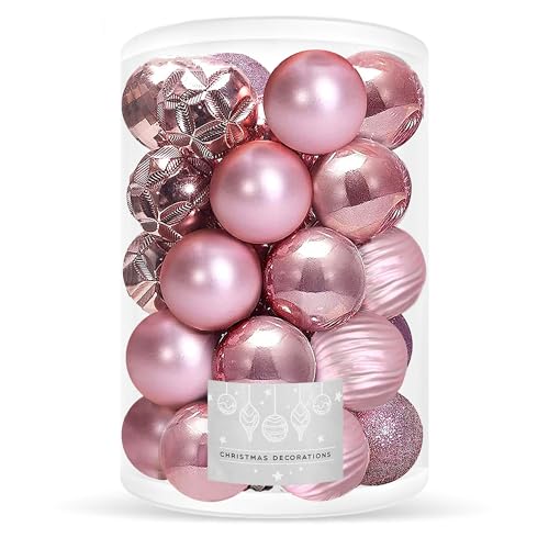 SPRINGOS Weihnachtsbaumkugeln aus Kunststoff 30-teiliges Weihnachtskugeln-Set Durchmesser 8 cm rosa Dekoration für Weihnachten Party Hochzeit von SPRINGOS