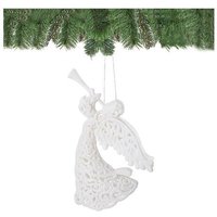 SPRINGOS Weihnachtsbaumschmuck, 1 Stück, Engel mit Trompete, Weiß, 16,5 cm, bruchsicher, Christbaumanhänger mit Glitzer von SPRINGOS