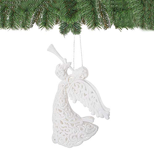 SPRINGOS Weihnachtsbaumschmuck, Engel mit Trompete, 16,5 cm, bruchsicher, Christbaumanhänger mit Glitzer (Weiß 1 Stück) von SPRINGOS