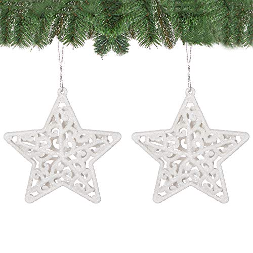 SPRINGOS Weihnachtsbaumschmuck, Sterne, 8 cm, bruchsicher, Christbaumanhänger mit Glitzer (Weiß 2 Stück) von SPRINGOS