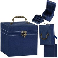 Schmuckkästchen Schmuckschatulle Veloursschatulle Koffer mit Handgriff 12 x 12 x12 cm Uhrenkoffer Retro Design - Springos von SPRINGOS