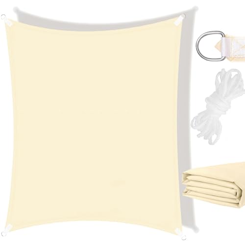 Sonnensegel rechteckig 3x2cm (Beige) wasserdicht + UV-Schutz 90% Schatten + Outdoor Markise für Terrasse Balkon Garten Camping + robuste PU-Beschichtung & Zubehör Set – SPRINGOS von SPRINGOS