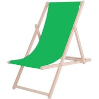 Klappbarer Strandliegestuhl aus Holz mit grünem Stoff. von SPRINGOS