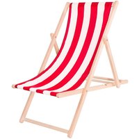 Springos - Klappbarer Strandliegestuhl aus Holz mit rot-weißem Stoff. Springos - Klappbarer Strandliegestuhl aus Holz mit rot-weißem Stoff. von SPRINGOS