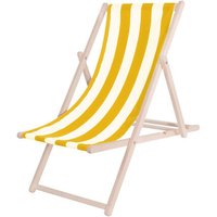 Springos - Klappbarer Strandliegestuhl aus Holz mit weiß-gelb gestreiftem Stoff. Springos - Klappbarer Strandliegestuhl aus Holz mit weiß-gelb gestreiftem Stoff. von SPRINGOS