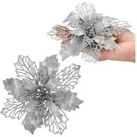 Springos - Weihnachtsstern künstliche Poinsettie 14 x 16 cm Glitter silber von SPRINGOS