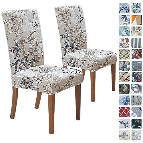 SPRINGRICO Stuhlhussen für Esszimmerstühle, dehnbar, waschbar, Spandex, für Küche, Parsons, Stuhlbezug, Sitzschutz, Zuhause oder Party (2er-Pack, Blumenbeige) (Blumenbeige-2er-Pack) von SPRINGRICO