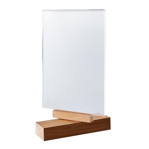 SPRINTIS Tischaufsteller A5 Hochformat mit drehbarem Acryldisplay und Holzfuß aus Eiche, doppelseitiger Menükartenhalter, ideal für Restaurants, Messen und Büros von SPRINTIS