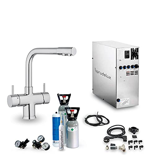 SPRUDELUX® Untertisch-Trinkwassersystem INOX Wassersprudler Inkl. 5-Wege-Sodaarmatur NOBIUS L-AUSLAUF! Profi-Wassersprudler, Privathaushalt. Spritziges Mineralwasser/Sprudelwasser (6kg CO2 Flasche) von SPRUDELUX