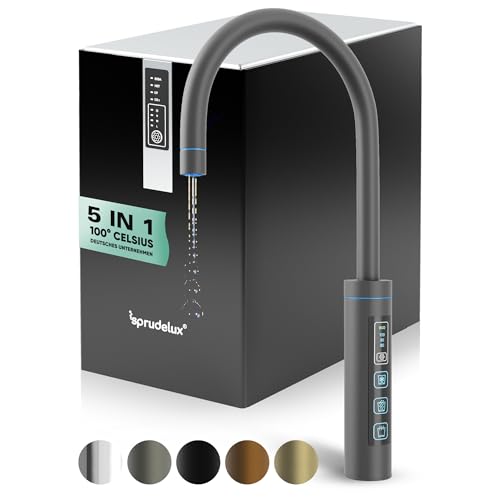 Untertisch-Tafelwasseranlage SPRUDELUX® Flame inklusive Kochend-Wasserhahn | Wassersprudler für den Privathaushalt | 5 in 1 Wasserspender | (3-Wege-Touch C-Auslauf Schwarz, 6kg CO2 Flasche) von SPRUDELUX