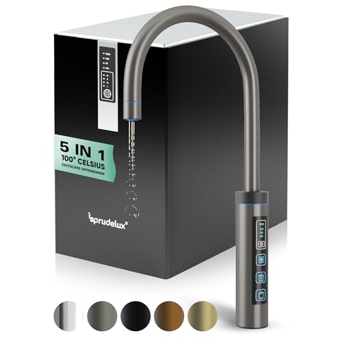 Untertisch-Tafelwasseranlage SPRUDELUX® Flame inklusive Kochend-Wasserhahn | Wassersprudler für den Privathaushalt | 5 in 1 Wasserspender | (6kg CO2 Flasche, 3-Wege-Touch C-Auslauf Space Grey) von SPRUDELUX