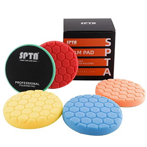 SPTA 180mm Polierpad Hex-Logic Polierschwämme Wachs Schwämme Auto Polierschwamm Polierpad Polieren Pad Schwamm Polierschaum Set für Exzenter Poliermaschine Schleifmaschine von SPTA