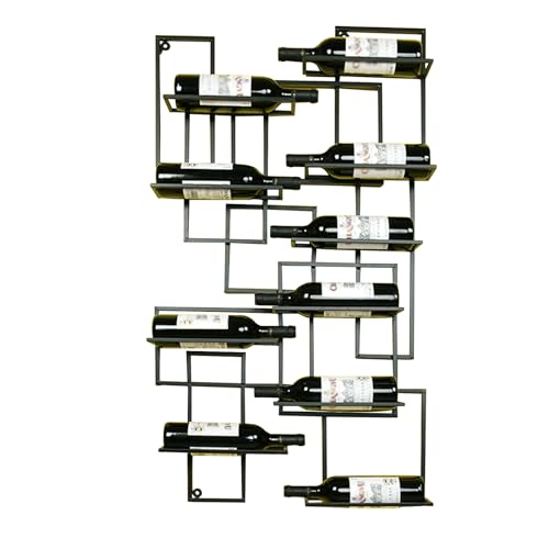 Wand Montiertes Weinregal, 6 Ebenen Metall Hängender Schwimmender Weinflaschenregale, Eisen Kunst Stielglas Ausstellungsregal, mit Hängestange, für Küche, Esszimmer, Bar, Weinkeller (Schwarz, 1PCS) von SPTZQURY