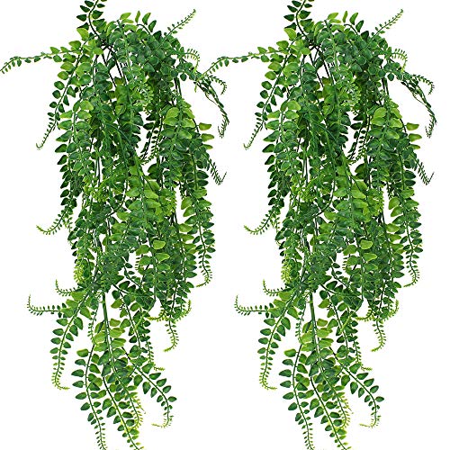 SPTwj 2 Pack Künstliche Pflanzen Gefälschte Kletterpflanzen Farne Pflanze für Wand Indoor Außerhalb Hängenden Korb Dekor von SPTwj