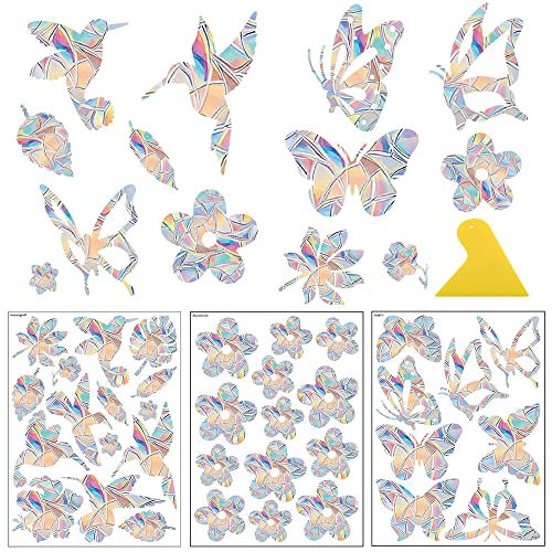 SPTwj 36 Stück Prisma Fensteraufkleber Vögel Anti Kollision Schmetterlinge Blume Vogel Fenster Aufkleber Kolibri Vogelschutz für Glasscheiben Groß Vinyl Vogelaufkleber für Fensterscheiben von SPTwj