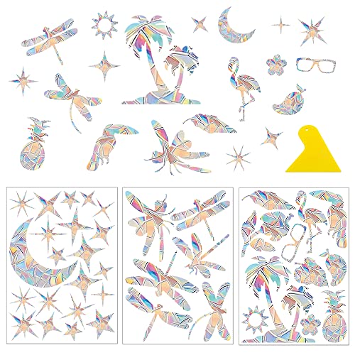 SPTwj 38 Stück Fensteraufkleber Vogelschutz Prisma Libelle Mond Sterne Sommer Vogelaufkleber für Fensterscheiben Glasscheiben Vinyl Abziehbilder Vogel Kolibri Anti Kollision Fenster Aufkleber Vögel von SPTwj