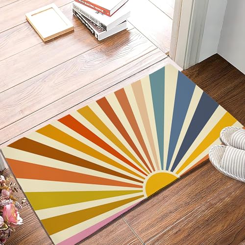 SPUNKER Bunte Boho-Fußmatte, 43,2 x 76,2 cm, Motiv: Sonnenschein, Regenbogen, dekorative Bodenmatte, rutschfeste Rückseite und starke Wasseraufnahme für den Eingangsbereich von SPUNKER