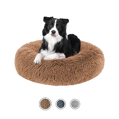 SPUNKYJUNKY Hundebett mit waschbarem Bezug Hundekissen Rund Hundekorb Hundesofa Flauschiges Haustierbett mit Langem Plüsch und Anti Rutsch Boden (70cm, Khaki) von SPUNKYJUNKY