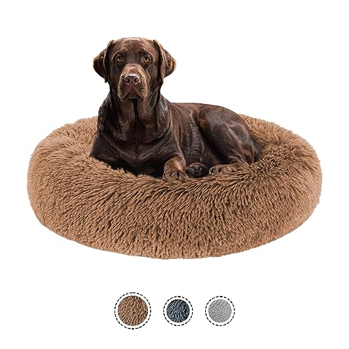 SPUNKYJUNKY Hundebett Flauschiges Katzenbett Donut Kissen Langer Plüsch Hundekissen Rund Hundesofa Hundekorb (80cm, Khaki) von SPUNKYJUNKY