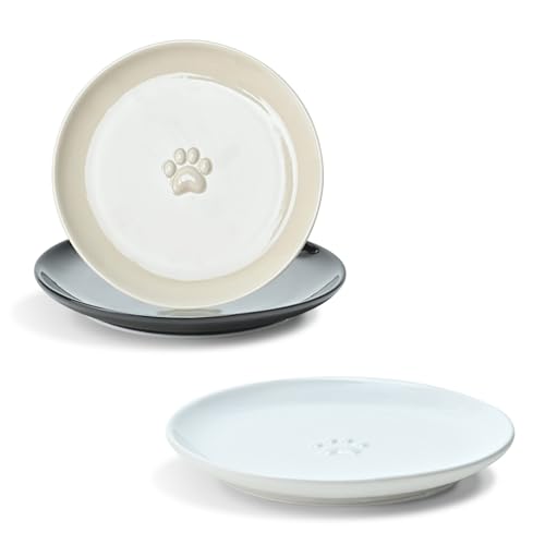 SPUNKYJUNKY Katzennäpfe 3 Stück Futternäpfe Keramik Fressnapf für Katzen (Flach) von SPUNKYJUNKY