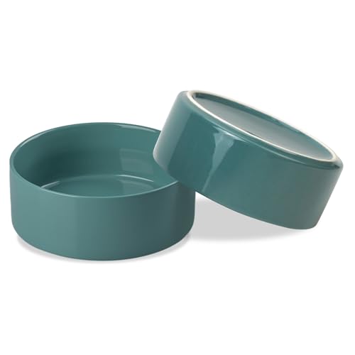 SPUNKYJUNKY Keramik Hundenapf 2pcs Fressnapf Futternapf Katzennapf Napf für Katzen und Hunde (1800ml, Dunkelgrün) von SPUNKYJUNKY
